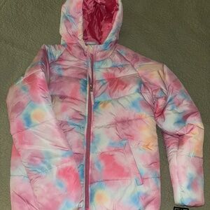 Girl’s NWT Rothschild, pink pastel tie dyed puffer coat, size L(14)